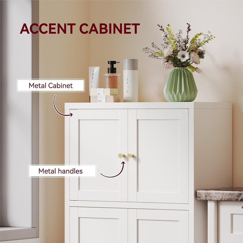 43' H Small Cabinet,White Bathroom Storage Cabinet,Metal Bathroom Floor Cabinets Freestanding