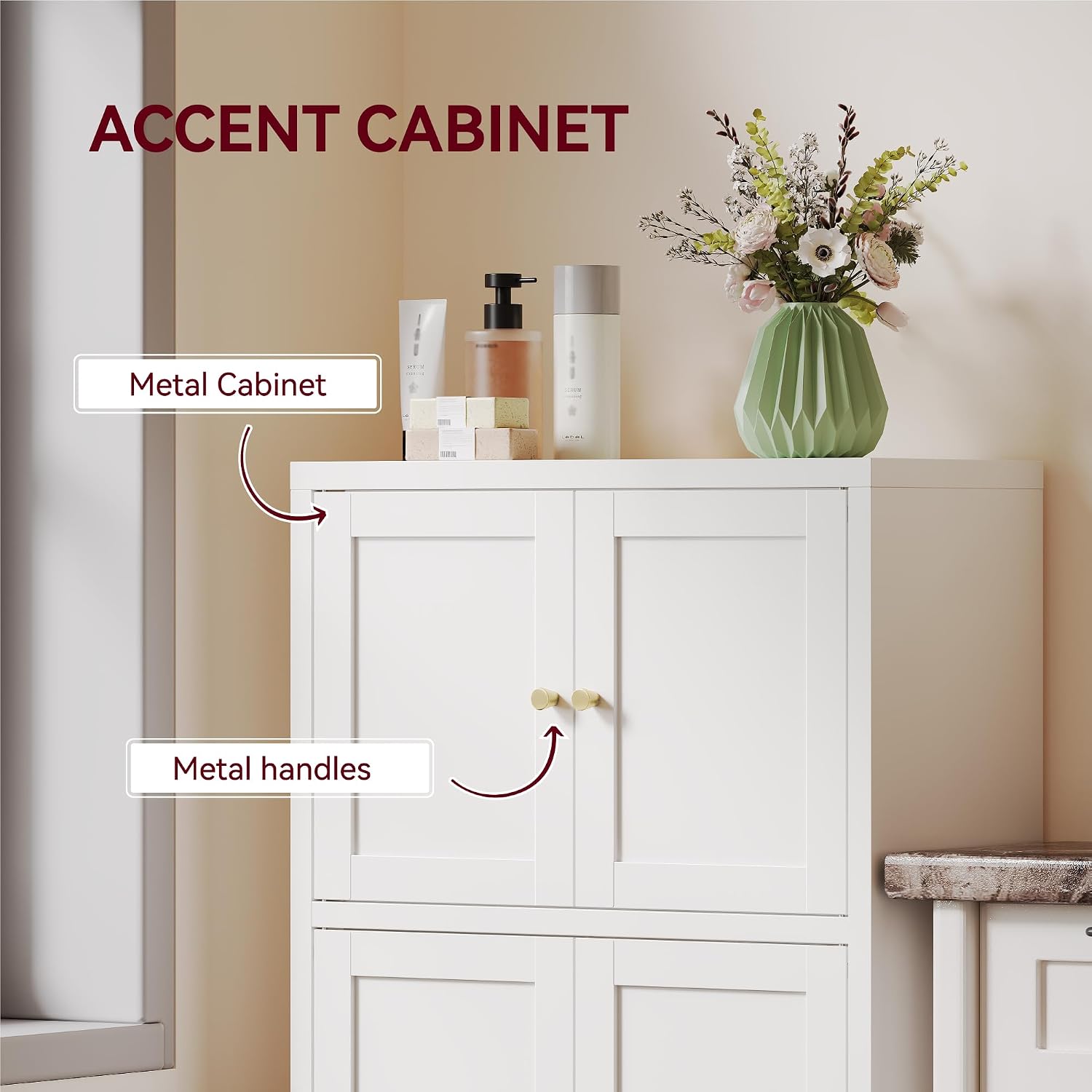 43' H Small Cabinet,White Bathroom Storage Cabinet,Metal Bathroom Floor Cabinets Freestanding