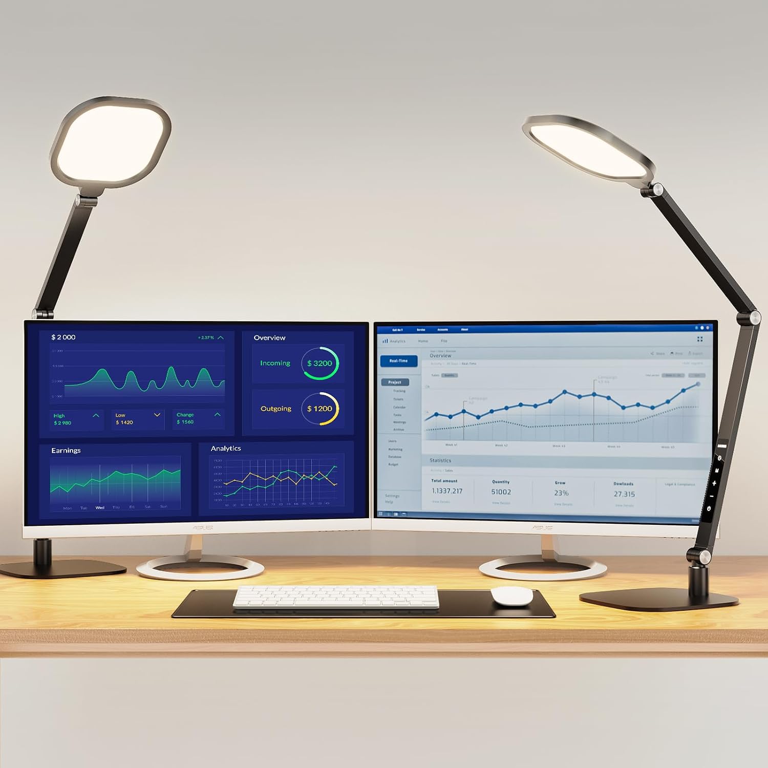 LitONES LED Desk Lamp for Home Office, Professional Eye-Caring Diffused Desk Light, 3 Color 10 Brightness Computer Light, Dimmable Office Lamp with Memory & Timer Func, Metal Swing Arm Table Lamp