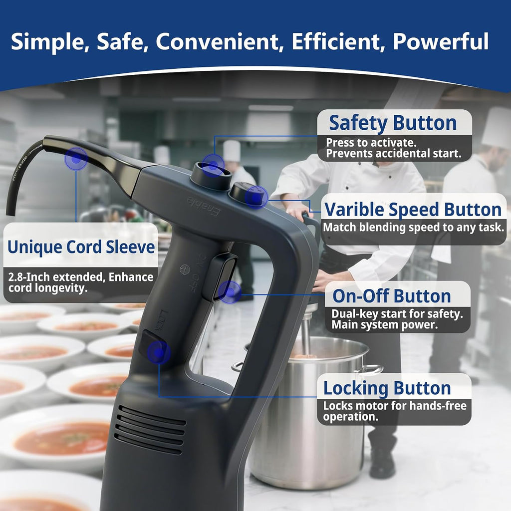 VONCI 750W Commercial Immersion Blender, Extra Heavy Duty Hand Blender with Variable Speed 8000-19000RPM, Handheld Stick Mixer with 22' SUS 304 Shaft, Commercial Emulsifier for Restaurant Kitchen.