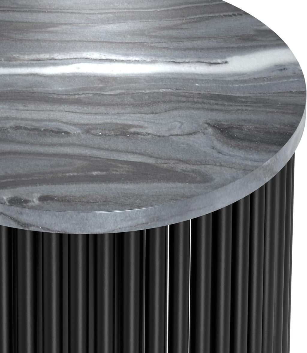 SIMPLIHOME Demy Metal Accent Table - 18 inch Wide Solid Metal Round Side Table with Genuine Marble Top and Slatted Base in Black, Contemporary End Table for Living Room with Compact Design, Assembled