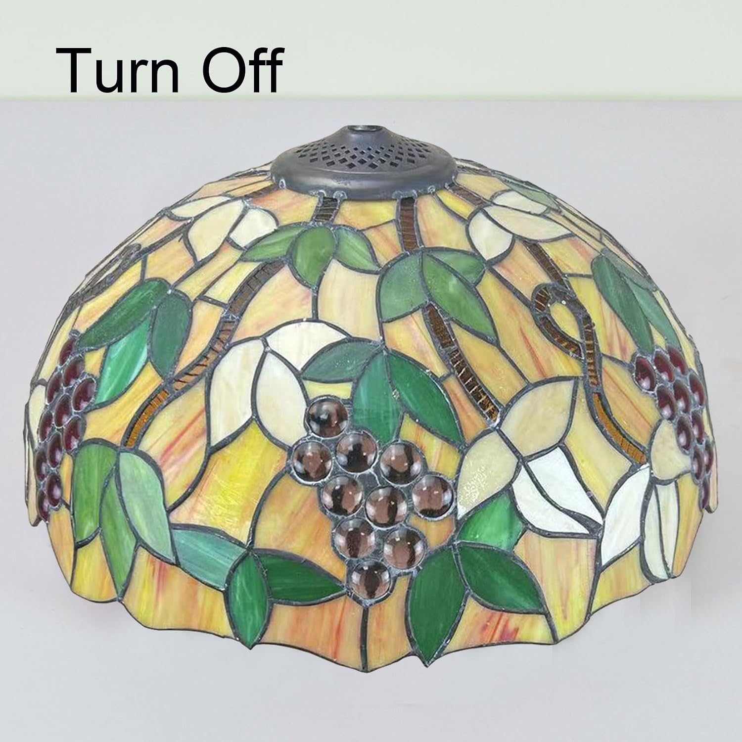 Tiffany Lamp Shade Replacement 16X9 Inch Vintage Stained Glass Lampshades Only with Cap Christmas Home Decor Yellow Grape Design Handmade Light Cover for Table lamp Pendant Light Floor Lamp