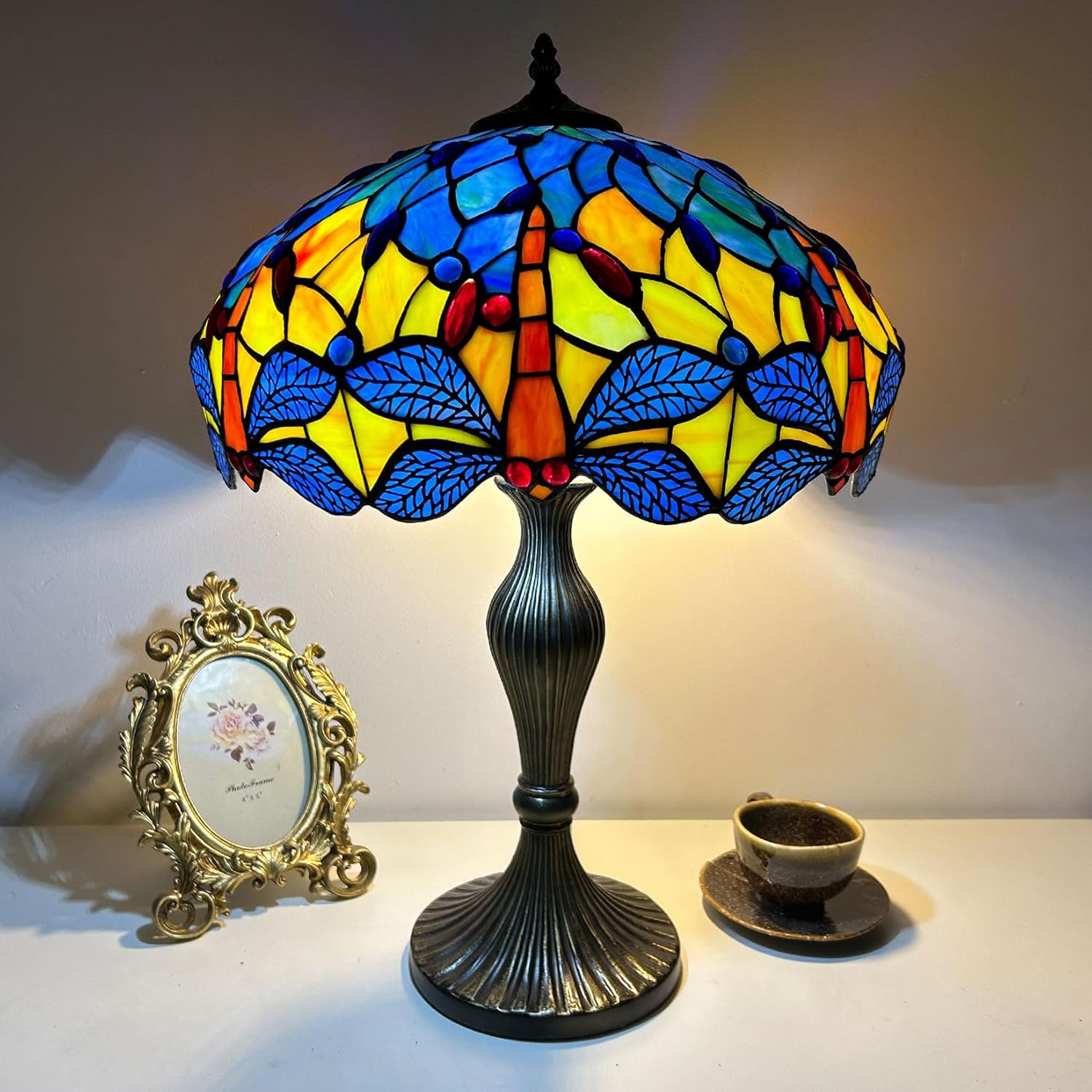 Dragonfly Tiffany Lamp Shade Replacement, Only 16X9 Inch Stained Glass Lampshades, Suitable for Table Lamp Floor Lamp Hanging Pendant lamp Ceiling Light