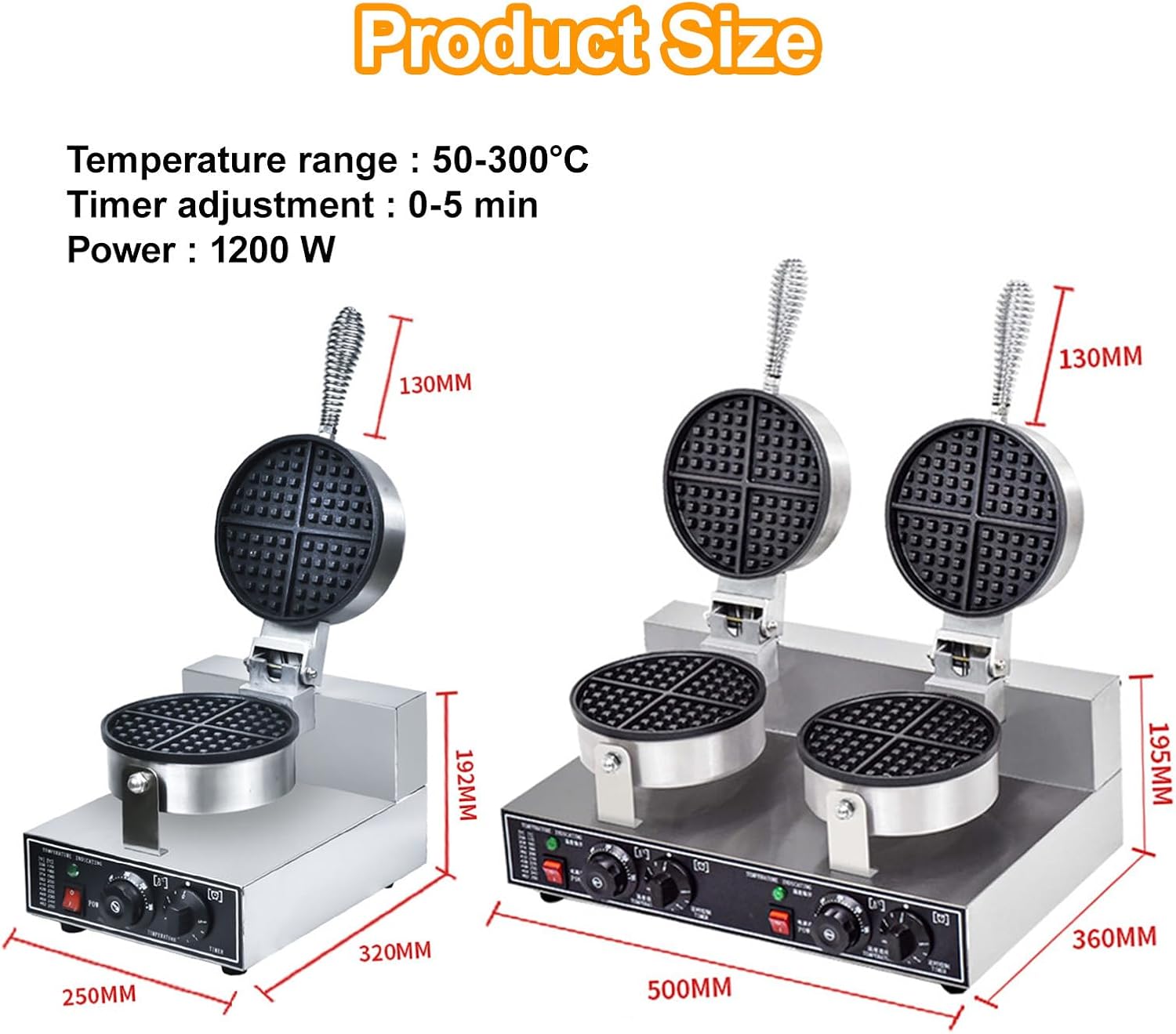 Electric Waffles Maker Machine | Nonstick Waffle Making Machine | Home Appliance Breakfast Dessert Frying Pan | Small Fried Eggs Waffle Maker | for Snack Bar/Cafe,DoubleHead