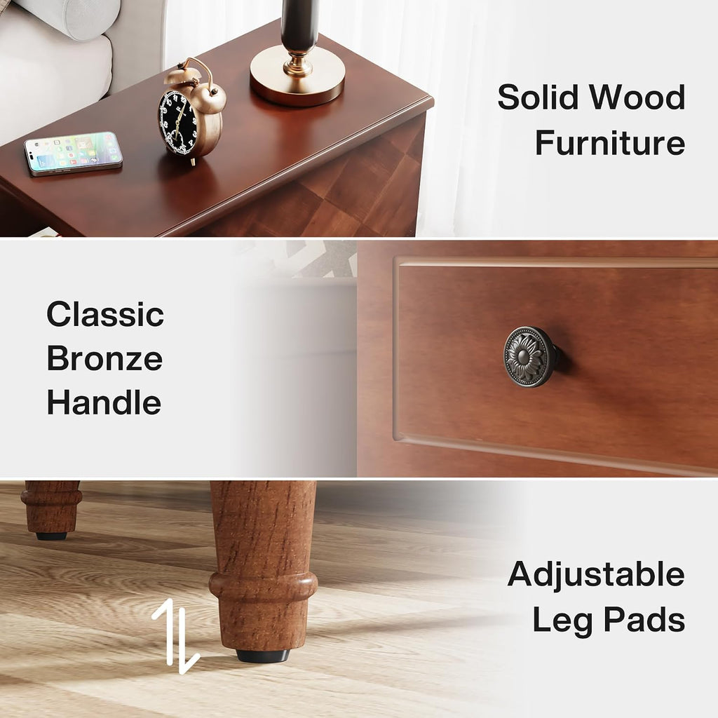 Tribesigns Solid Wood End Table, Fully Assembled Narrow Side Table with Drawers, Pre-Assembled Nightstand Slim Bedside Table for Small Spaces, Living Room, Bedroom, Brown