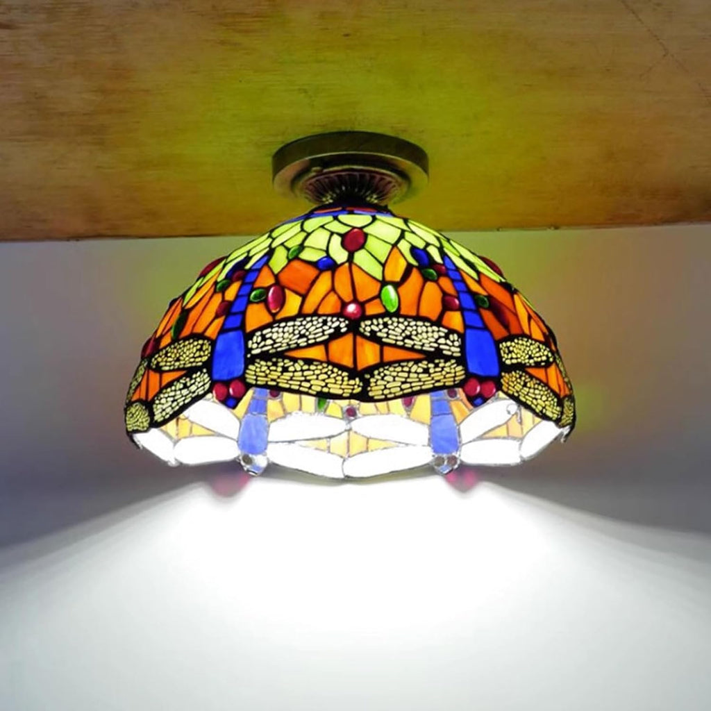 12 Inch Dragonfly Stained Glass Lamp Shade, Tiffany Style Lampshades Replacement, Handmade Vintage Lamp Cover Accessories Only for Table lamp Pendant Light Ceiling Fixture,Green