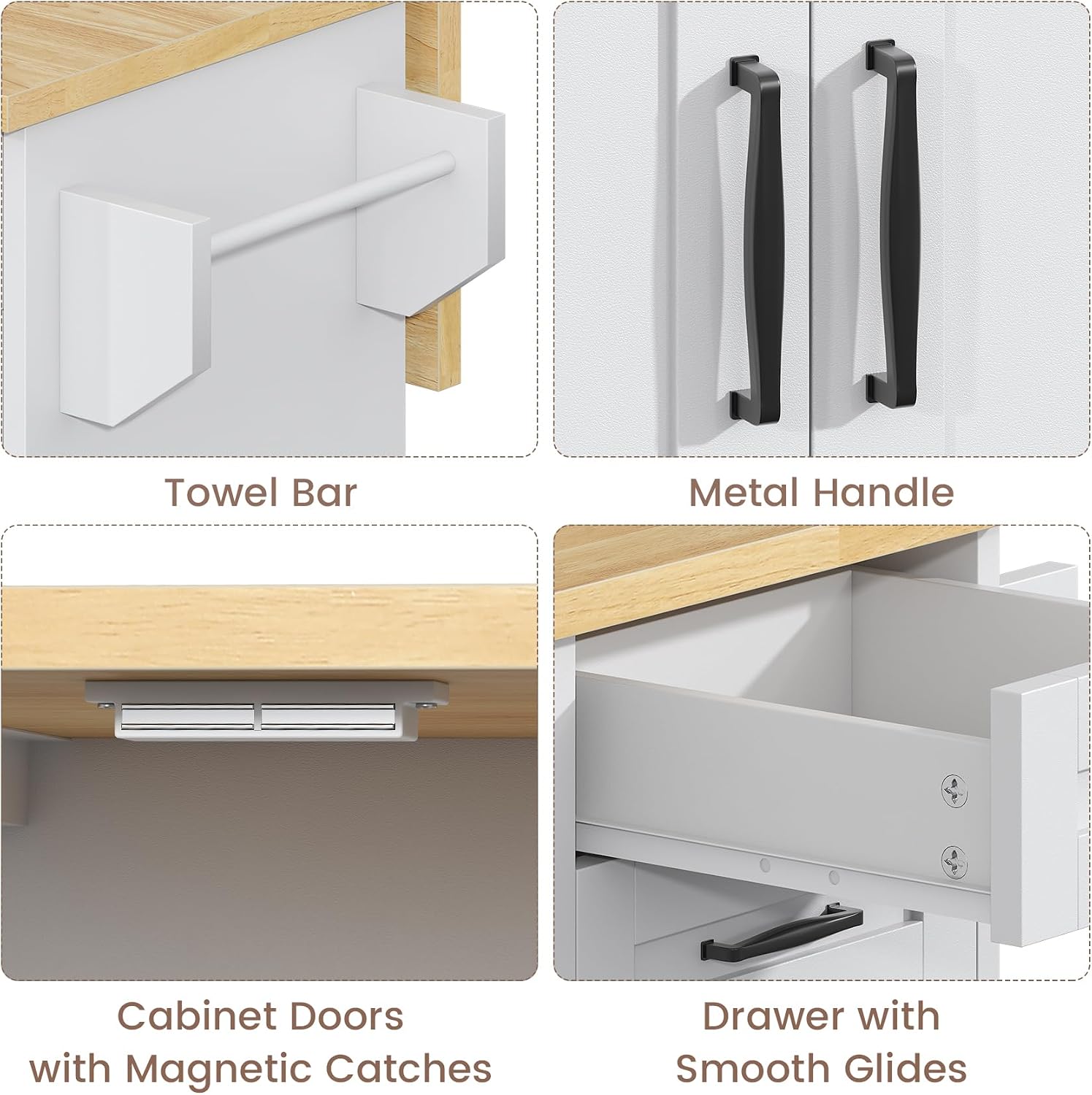VVFLU Rolling Kitchen Island On Wheels, Kitchen Island Cart with Drop Leaf Countertop, Barn Door Island Table with Storage Cabinet and 2 Drawer, 5 Wheels, Towel Rack and Spice Rack, White