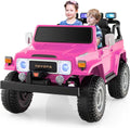 Costzon 2 Seater Ride on Car, 12V Licensed Toyota FJ40 Ride On Truck with 2.4G Remote Control, Spring Suspension, Storage Box, Colorful Lights, Music, USB Port & FM, Electric Car for Kids (Pink)
