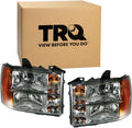 TRQ 2 Piece Headlight Assembly Set Chrome Bezel Driver & Passenger Side Compatible with GMC Sierra 1500 2007-2013 Sierra 2500 HD 2007-2014 Sierra 3500 HD 2007-2014 GM2502283 GM2503283