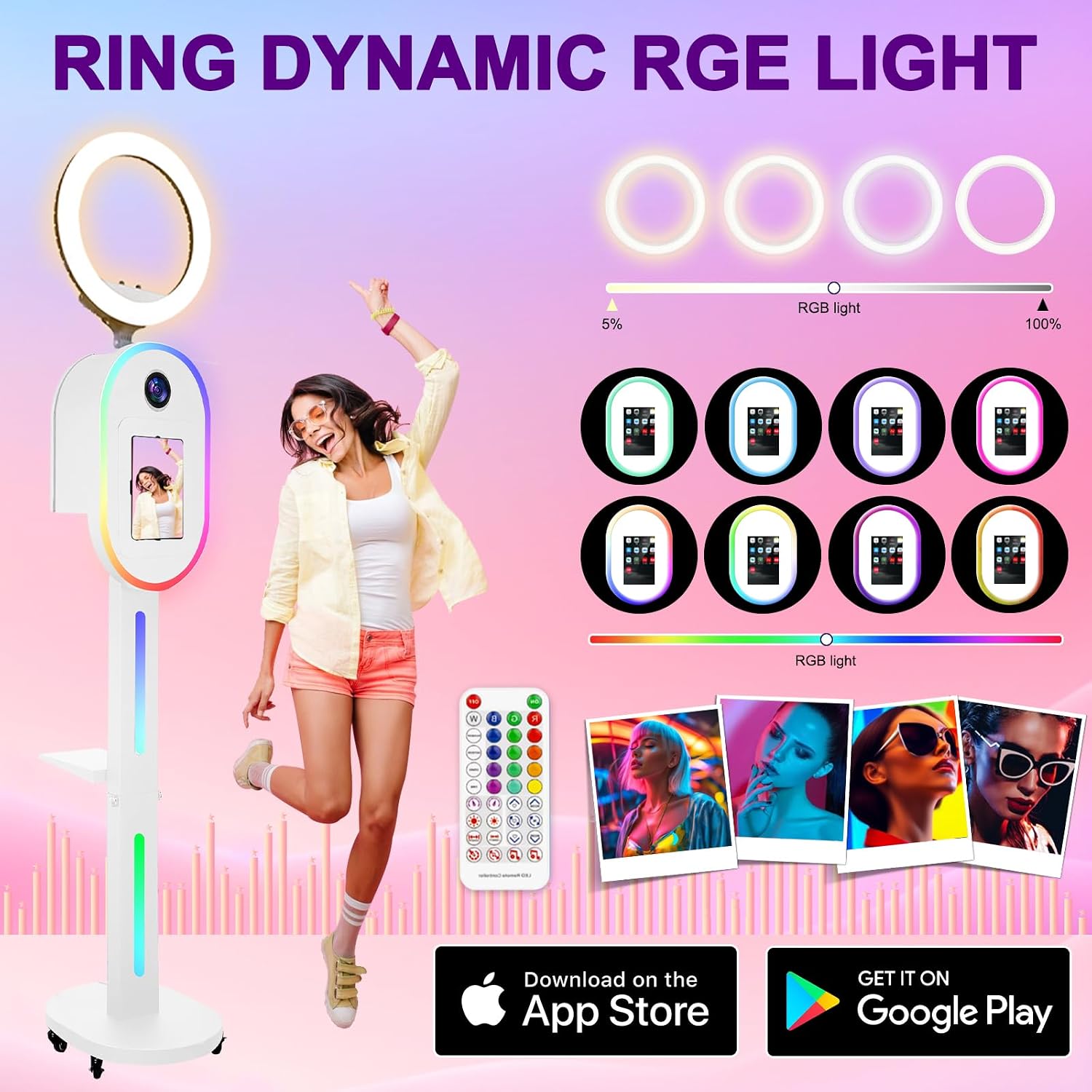 Photo Booth for iPad 10.2' 10.5' 10.9' 11' 12.9' 13' for Camera Dualuse Photobooth Machine Selfie Station Stand APP Control RGB Light Music Sync Light Box with Flight Case for Rental Wedding