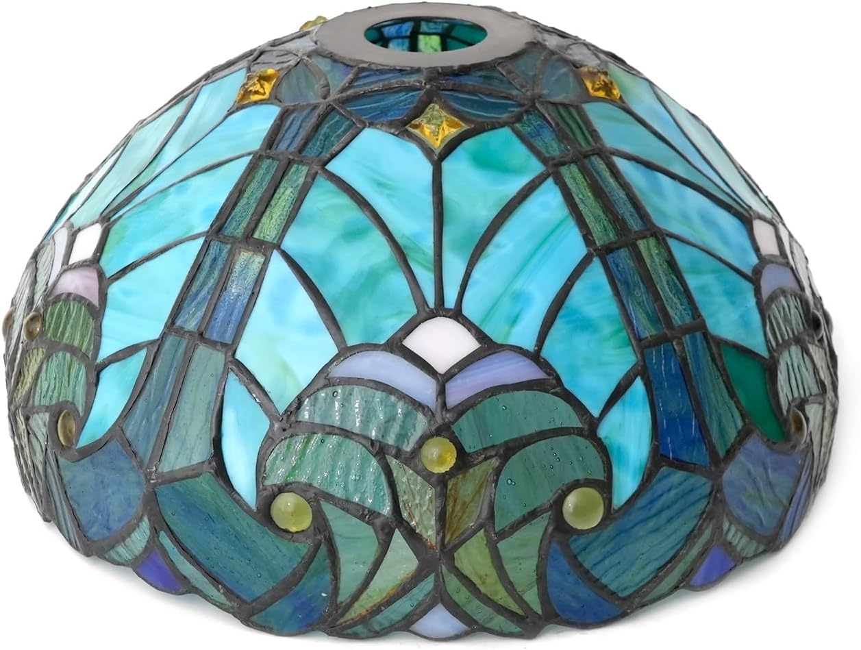 Lamp Shade Replacement Only 12 Inch Small Stained Glass Ceiling Light Blue led Vintage Art Deco For Pendant Wall Floor Lamps