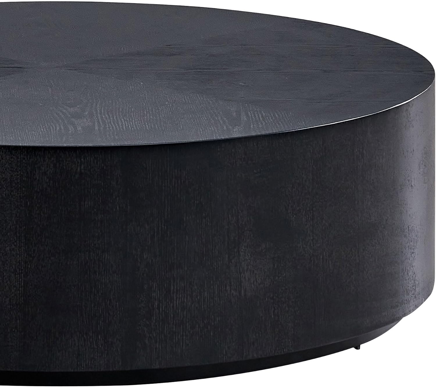 Black Round Coffee Table for Living Room Modern Drum Coffee Table Wood Circle Coffee Table Contemporary Center Table for Apartment, No Need Assembly (MDF 35.43'' - Black)