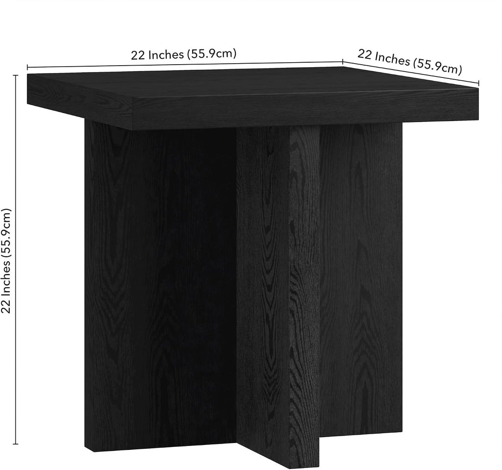 Henn&Hart 22' Scandinavian Square Wooden End Table, Side Table, Nightstand with X-Base for Living Room, Office, Family Room, or Bedroom, Natural Black