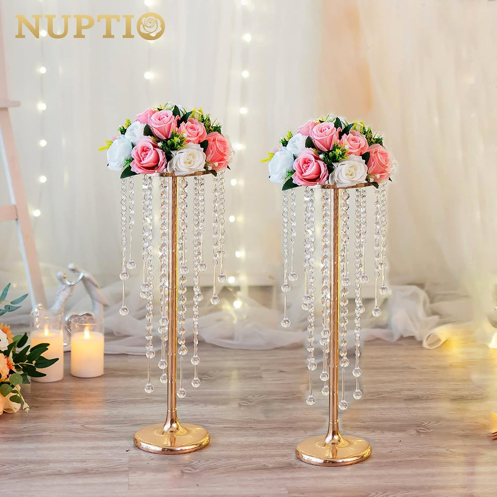 NUPTIO Gold Vases for Centerpieces Wedding - 10 Pcs 21.7in Tall Vase Centerpieces for Tables - Chandelier Flower Stand Bulk