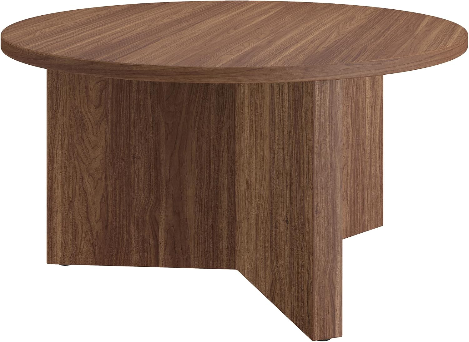 Henn&Hart 32' Round Wood Pedestal Coffee Table for Living Room, Family Room, Office, or Apartment, Medium Walnut