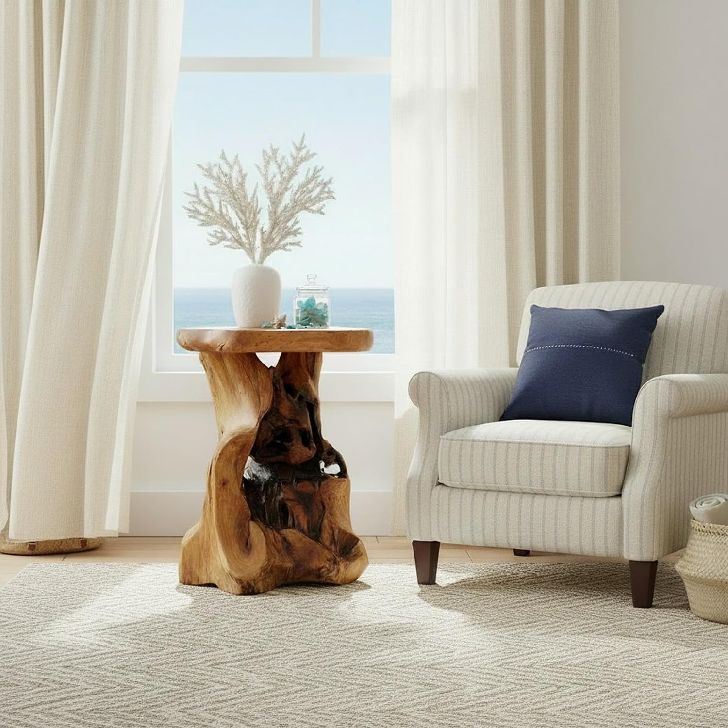 WELLAND Natural Tree Stump Stool, 19'' Tall Side Table, Live Edge End Table, Natural Edge Accent Table, Plant Stand for Living Room, Bedroom