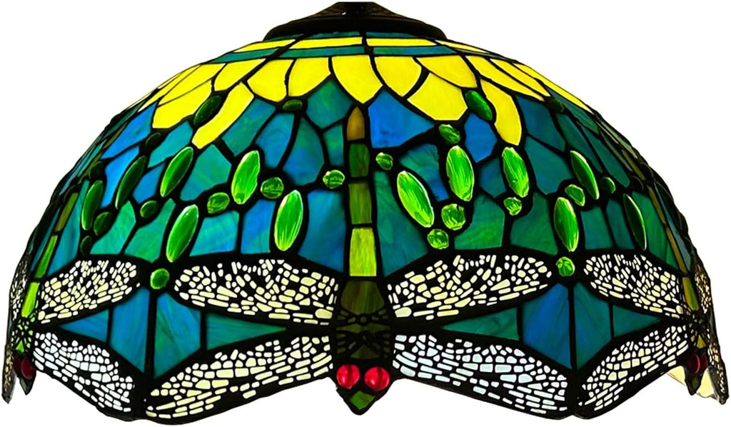 16-Inch Dragonfly Lampshade Replacement, Tiffany Style Stained Glass Lamp Shade Only for Table Lamps Pendant Lamps Floor Lights Ceiling Fixture,Green