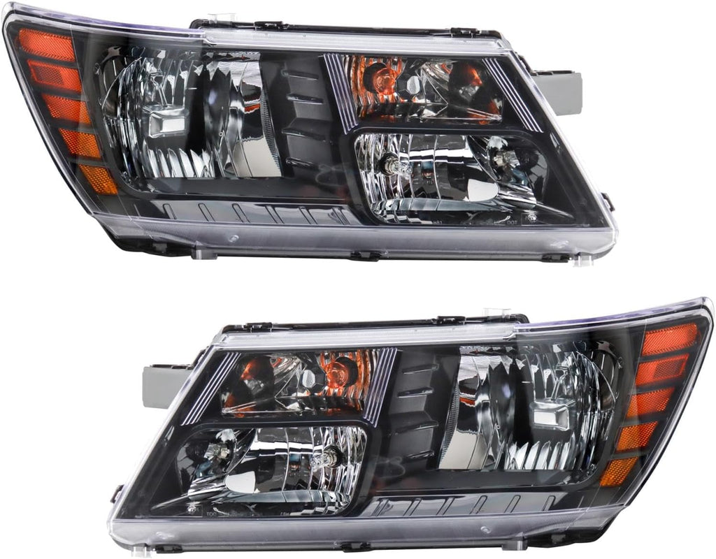 TRQ 2 Piece Headlight Assembly Set Quad Halogen Driver & Passenger Side Compatible with Dodge Journey 2014-2020 With Code LME CH2502265 CH2503265 68200084AC 68200085AC