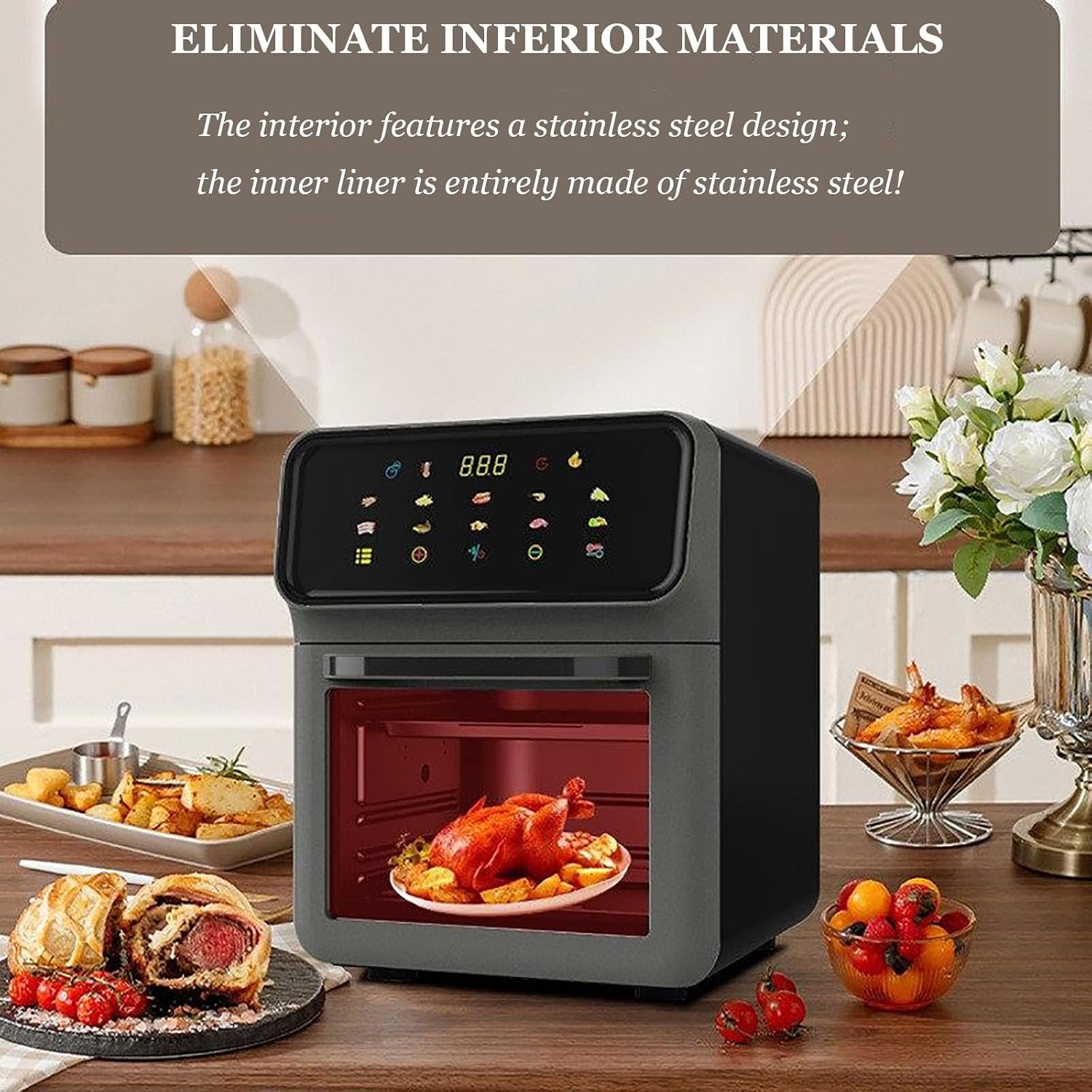 15L See-Through Visual Air Fryer with LED Light, 1800W Multi-Function Oven for Frying, Grilling, Roasting, Healthy Cooking, Large Capacity Kitchen Appliance