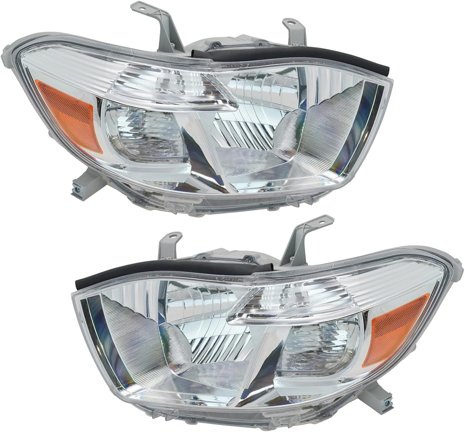 TRQ 2 Piece Headlight Assembly Set Chrome Bezel Driver & Passenger Side Compatible with Toyota Highlander 2008-2010 TO2502176 TO2503176 8113048460 8113048470 8117048460