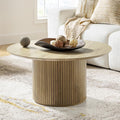 HULALA Home Round Coffee Table, Wood Coffee Table with Vertical Slat Base, Modern Coffee Table for Living Room and Lounge Room,Oak