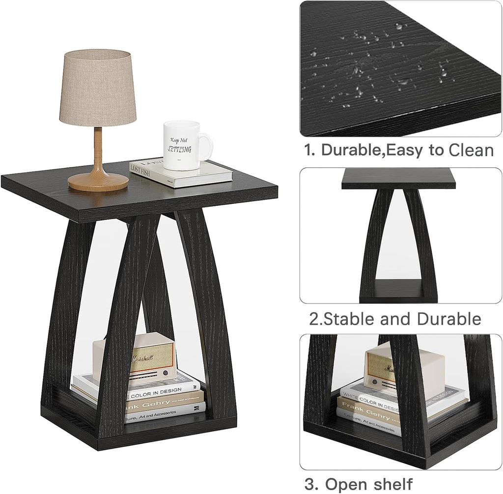 FROMJBEST End Tables Living Room, Side Table Beside Sofa, Nightstand for Bedroom, Couch Side Table with Shelf, Modern End Table for Living Room, Black End Table Set of 2