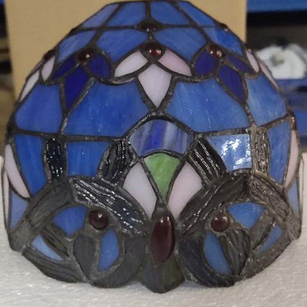 Tiffany 8 Inch Stained Glass Lampshades Replacement, Handmade Blue Light Cover Only 1-5/8-Inch Fitter Opening for Wall Lamp Pendant Light Ceiling Fixture Chandeli,3pcs