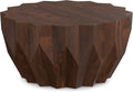 SIMPLIHOME Turnbull Coffee Table - 34 inch Wide Solid Mango Wood Living Room Table in Walnut, Contemporary Sculptural Table for Family Room with Faceted Drum Design and Geometric Cut Edges, Assembled