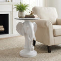 Modern Accent Table with Elephant Ornament Base, Minimalist Faux Marble End Table for Living Room Reception Area & Bedroom, 19.69 Inches Wide × 25.98 Inches High