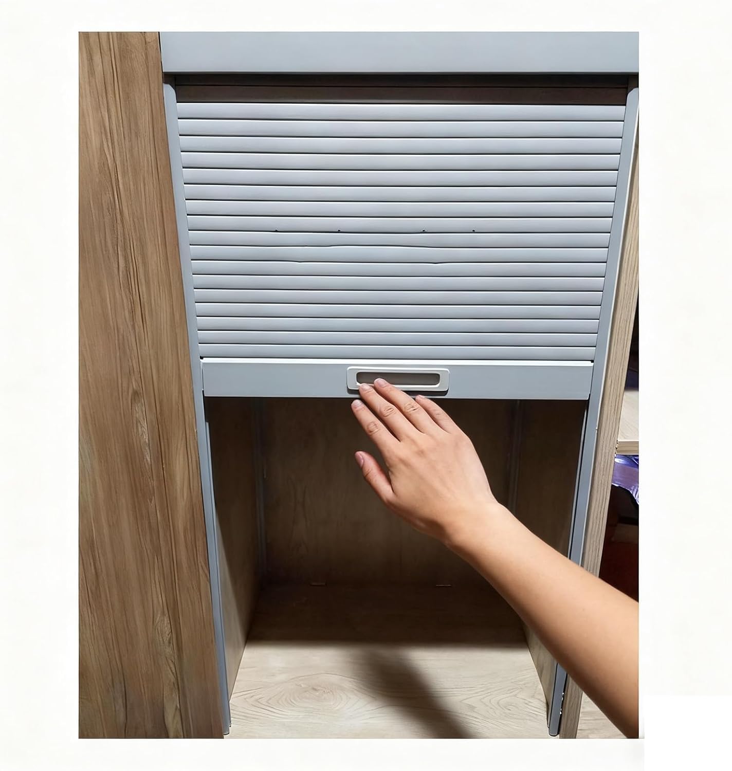 White Small Tambour Door Kit Set 16 20 24 28 32'Wide，Retractable Cupboard Sideboard Roll Up Door for Kitchen/Appliance Garage/Campervan(16x20inch/40.6x50.8cm)