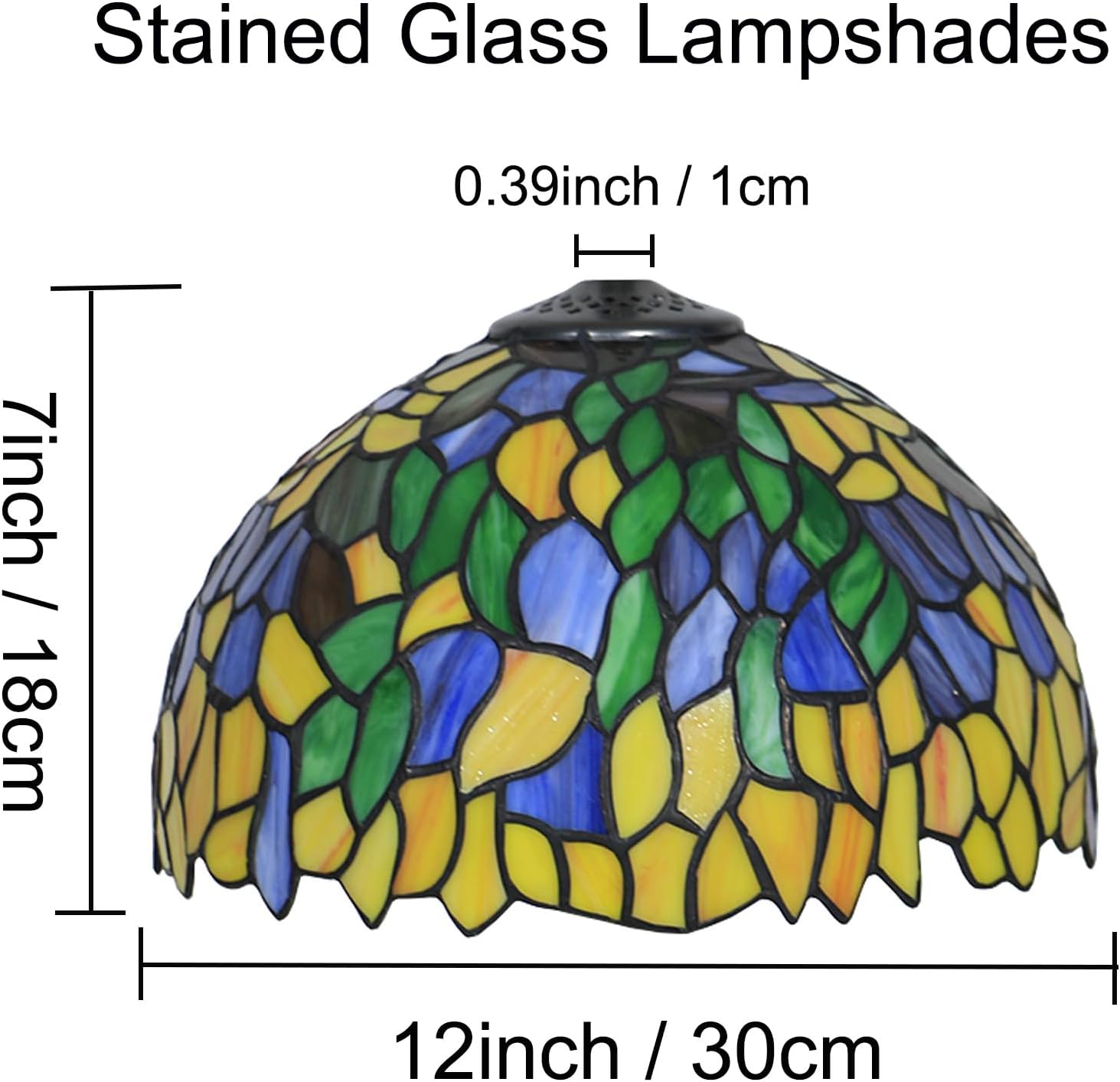 Tiffany Lamp Shade 12 Inch Wide Accessories Replacement Only Wisteria Stained Glass Lampshades Vintage Yellow Green Blue Leaf Light Cover for Table Lamp Pendant Light Ceiling Fixture