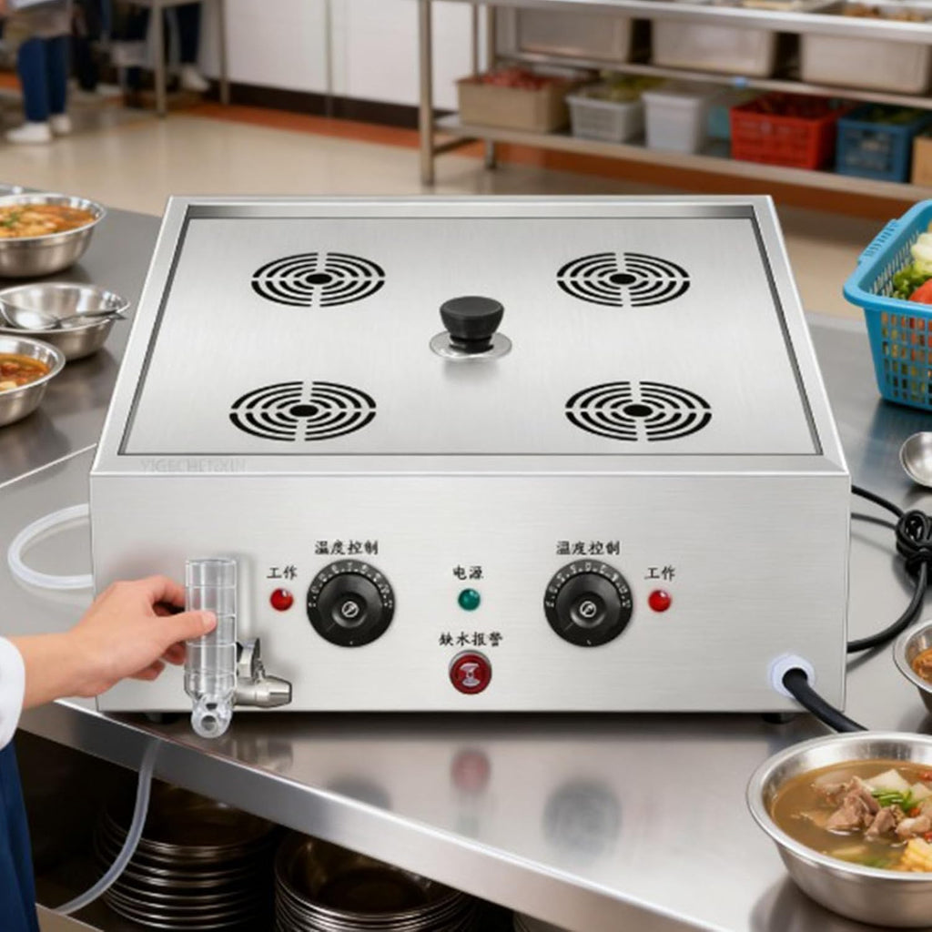 Temperature Control Large Capacity Bun Steamer, Multifunction Commercial Home Kitchen Appliance Electric Steam Pot Dry Boiling Alarm for Breakfast Shop, School,4 Holes