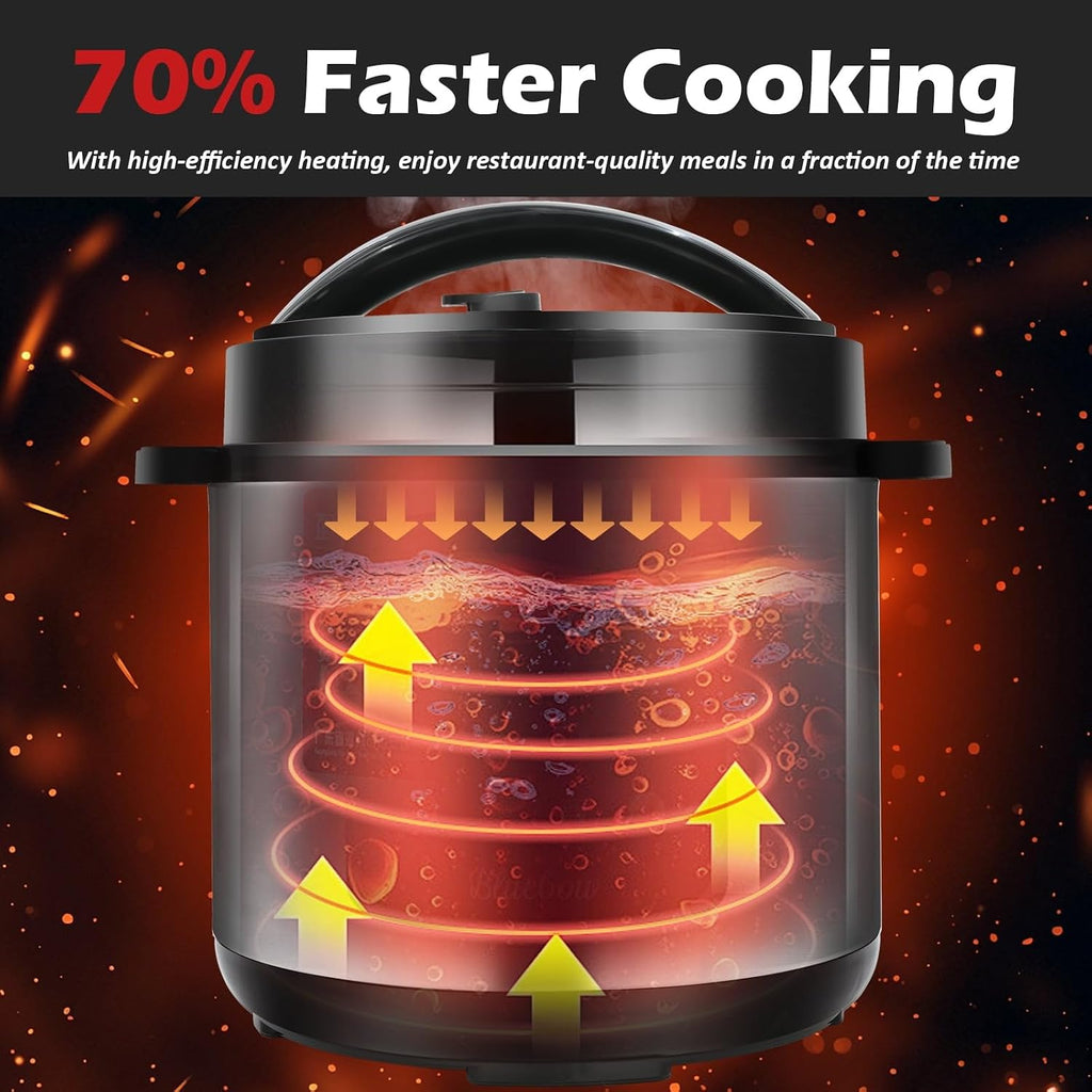 Chefvia 6.5 Quart 8-in-1 Electric Pressure Cooker – Stainless Steel Multi-Cooker With LED Display, Slow Cook, Rice, Steam, Sauté & Warm Functions – Black & Silver Kitchen Appliance