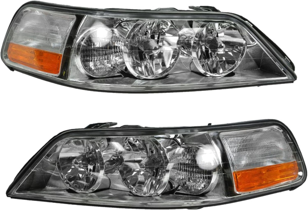 TRQ Driver and Passenger Side Headlight Assembly Set Compatible with 05-11 Lincoln Town Car Halogen Only