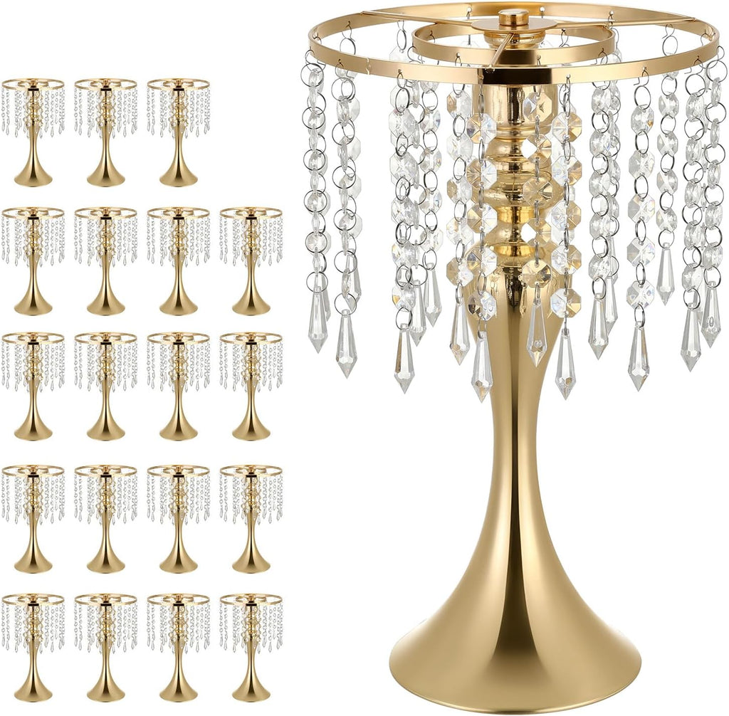 VEVOR 20 PCS Wedding Flower Vase, 13.4 in Tall Flower Table Centerpieces, Crystal Banquet Vases Easy Installation, Electroplated Finish, Versatile Arrangement Stand for Party Events Home Decor, Gold