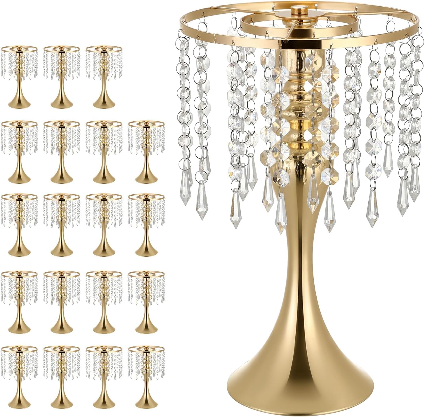 VEVOR 20 PCS Wedding Flower Vase, 13.4 in Tall Flower Table Centerpieces, Crystal Banquet Vases Easy Installation, Electroplated Finish, Versatile Arrangement Stand for Party Events Home Decor, Gold