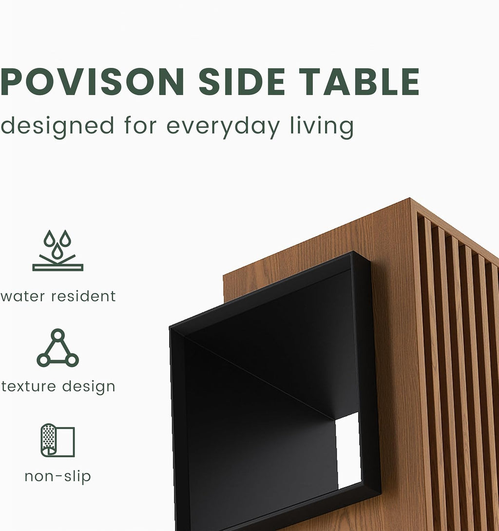 POVISON Minimalist Side Table,17.71' Wood End Table with Storage for Small Spaces,Nightstand for Living Room, Bedroom, Office,Rustic Brown and Classic Black
