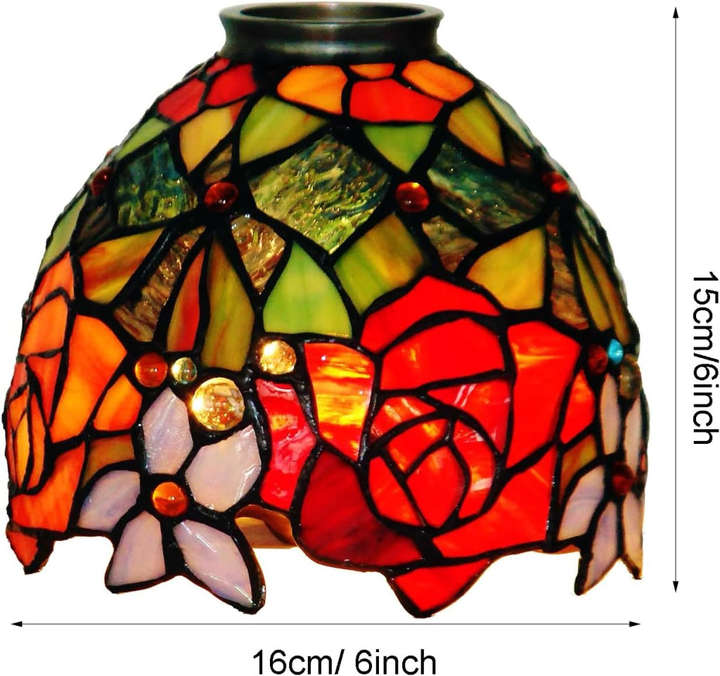 2 Sets Rose Blue Lampshade Replacement, Tiffany Style Vintage Handmade Red Orange Green Stained Glass Crystal Beads Shade for Wall Sconce, Ceiling Light, Pendant Lamp,Chandelier