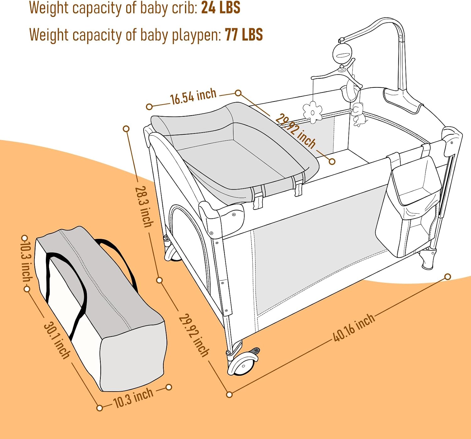 Jaoul 5 in 1 Baby Crib, Bassinet Beside Sleeper, Pack and Play with Bassinet and Changing Table Portable Travel Baby Playpen with Toys & Music Box, Mattress for Girl Boy Infant Newborn Pink