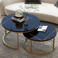 WiberWi Round Coffee Table Nesting Tables Set of 2, Large : Ø 34.0', Small : Ø 26.0', Modern Design Coffee Tables for Living Room, Gold Metal Frame Circle Cocktail Table, High Glossy Faux Black Marble