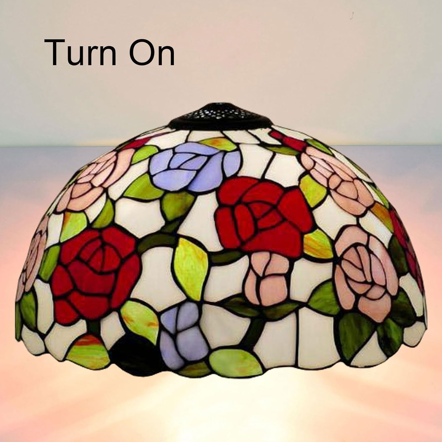 Tiffany Rose Lamp Shade Replacement 16X9 Inch Vintage Stained Glass Lampshades Only with Cap Christmas Home Decor Red Blue Pink Design Light Cover for Table lamp Pendant Light Floor Lamp