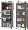 LOKO 5-Tier Kitchen Storage Cabinet,Freestanding Baker's Rack with 4 Rolling Casters, Mobile Microwave Stand with Double Anti-toppling Device, for Dining Room, Living Room and Study (Grey, 60.5' H)