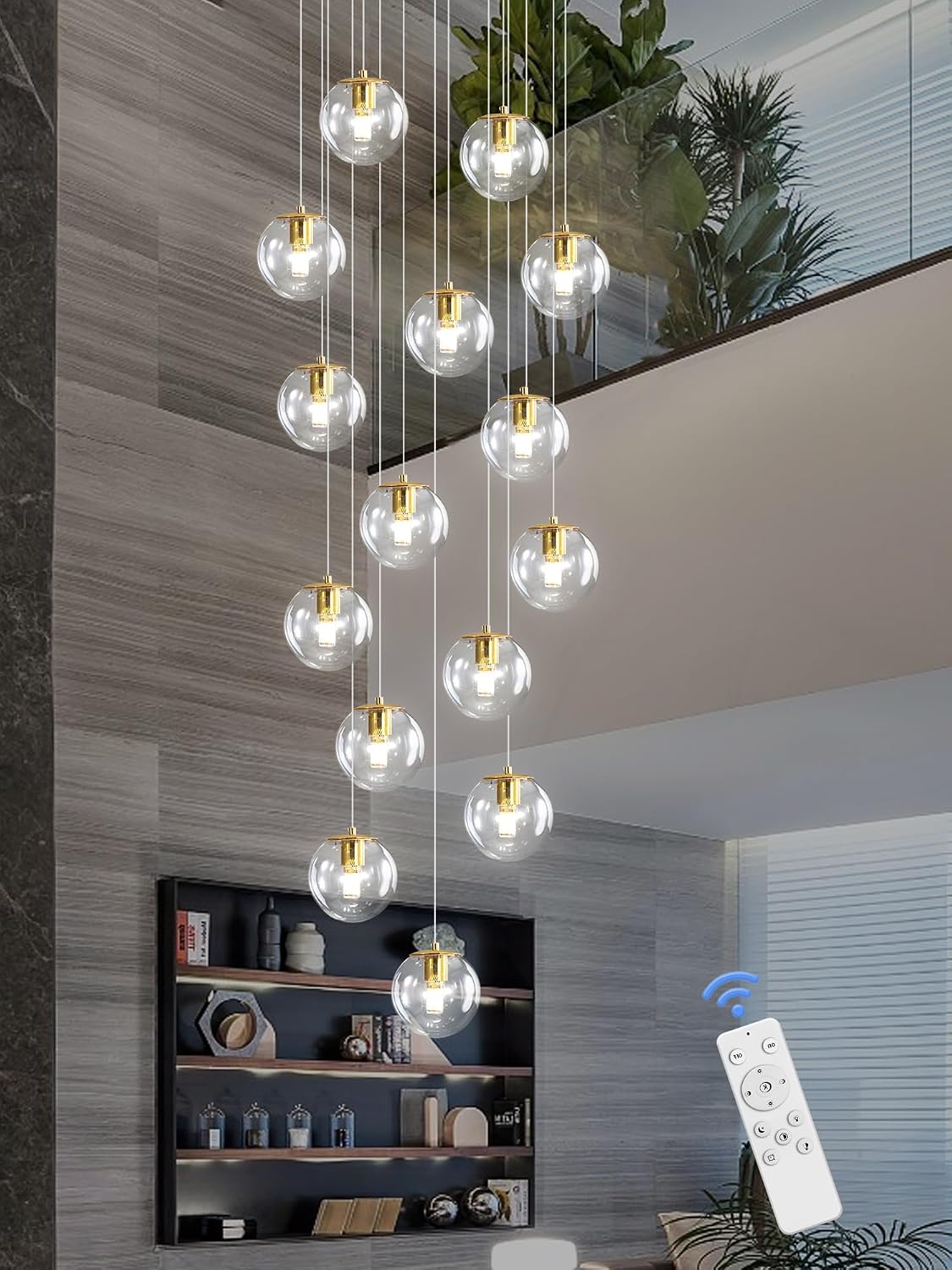 ykolupty 15-Light Gold Chandelier with Globe Glass Dimmable Ceiling Light Glass Pendant Light for Kitchen Island, Dining Room, Living Room, Entry Hallway, LED Bulbs Included