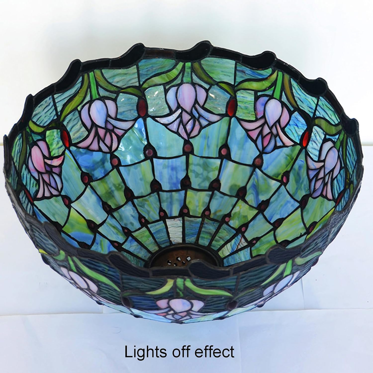 16 Inch Tulip Lampshade Replacement Tiffany Lamp Shade, Handmade Blue Tulip Stained Glass Lampshade Only for Floor Lights Table Lamps Ceiling Pendant Hanging Light Chandelier