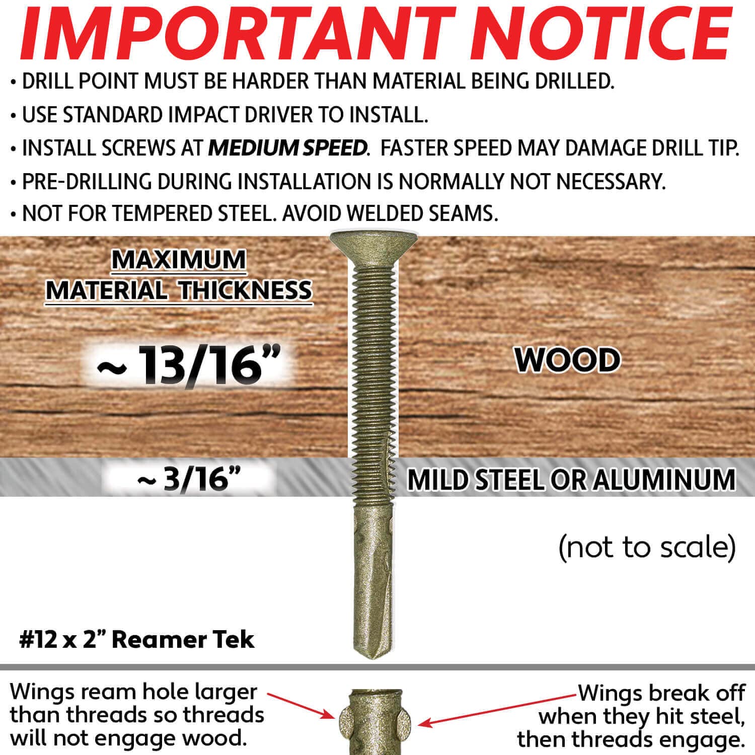 12x2 Reamer Tek Torx/Star Head Self-Drilling Wood to Metal Screws - for Flatbeds, Trailers - T-30 Torx Screw Head - CASE Qty 42 Boxes 2,856 Screws