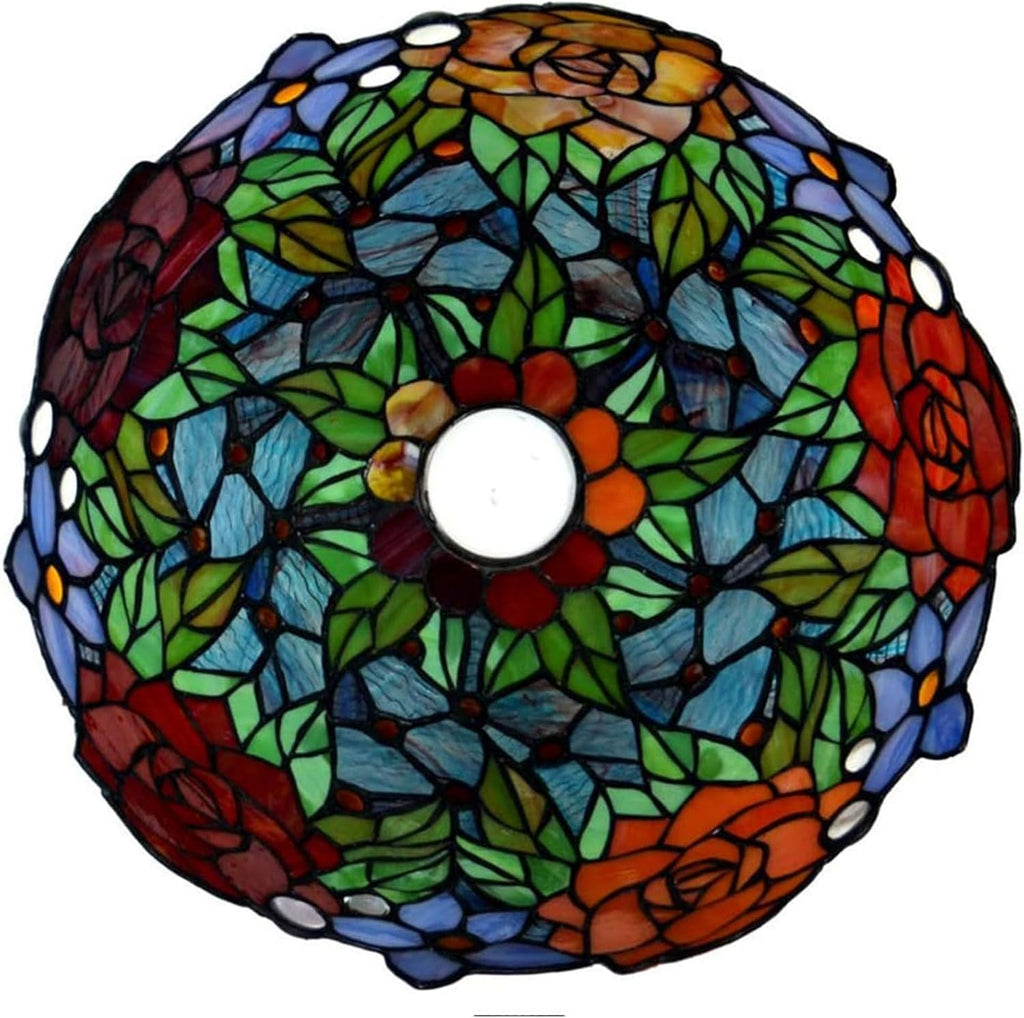 14' Tulip Rose Lamp Shade Replacement Only Tiffany Stained Glass Lampshades, Vintage Handmade Red Blue Pink Orange Flower Green Leaves Light Cover Accessories Table Lamp Floor Lamp,Rose