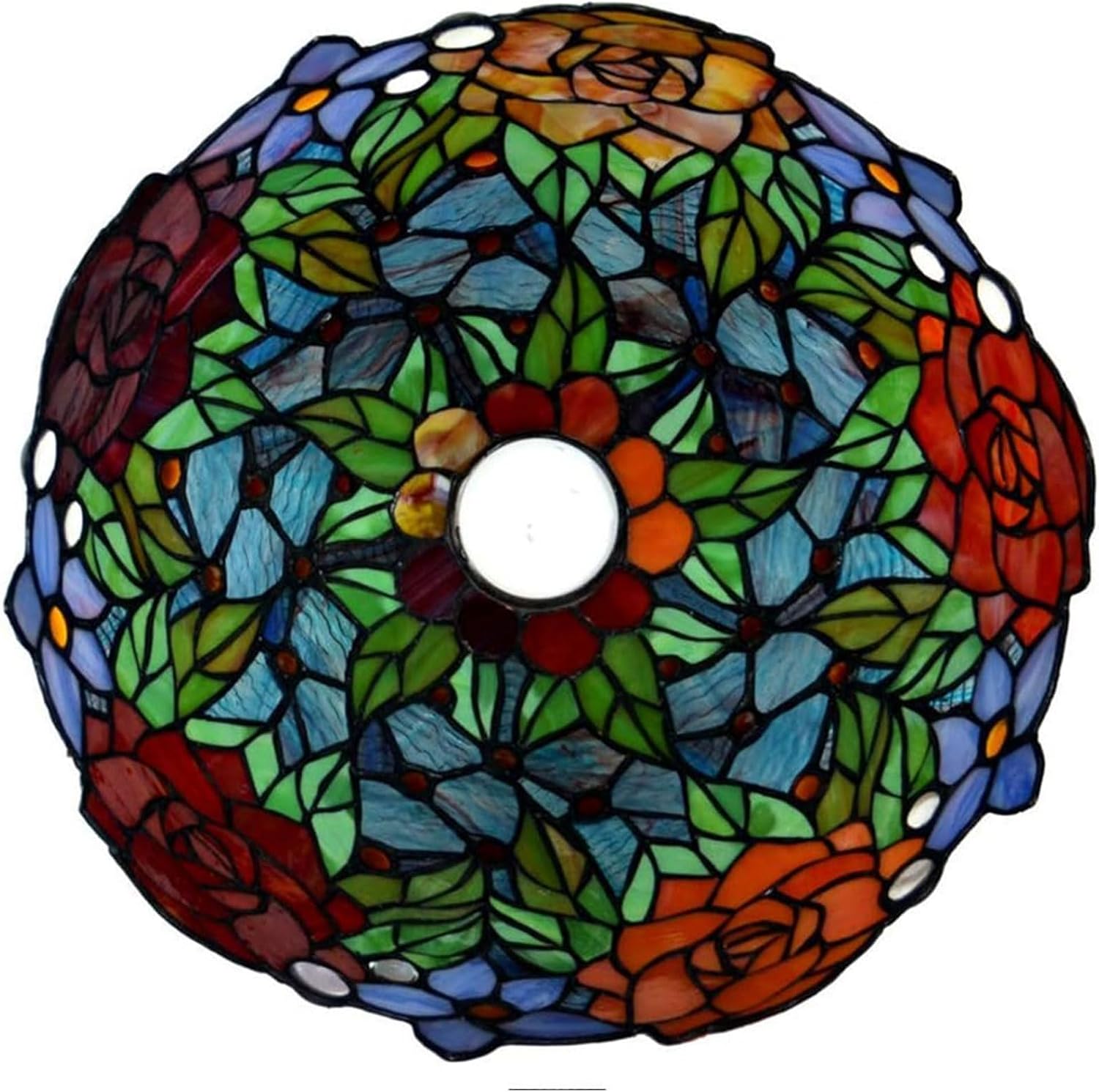 14' Tulip Rose Lamp Shade Replacement Only Tiffany Stained Glass Lampshades, Vintage Handmade Red Blue Pink Orange Flower Green Leaves Light Cover Accessories Table Lamp Floor Lamp,Rose
