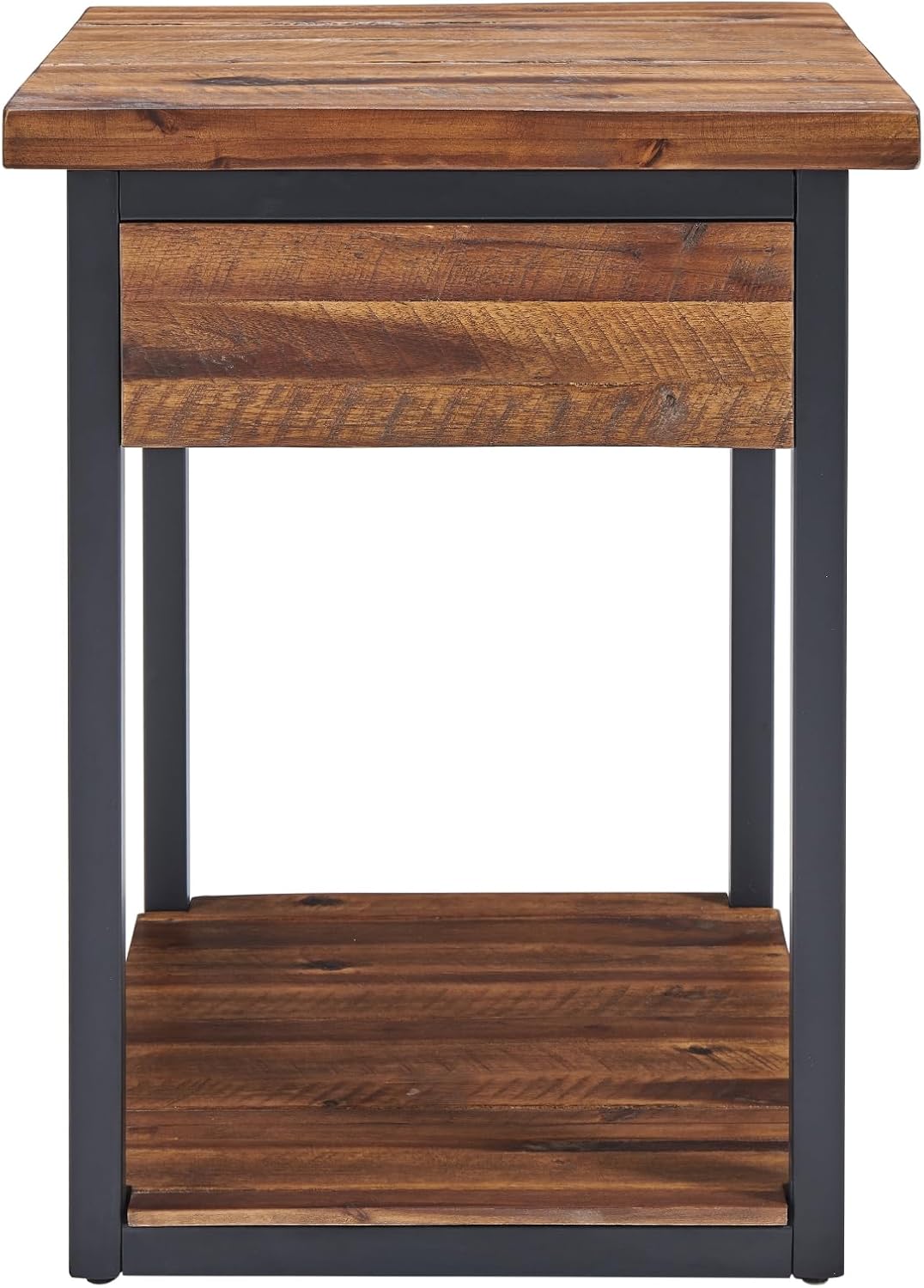 Claremont Rustic Solid Wood End Table with Drawer and Shelf – Farmhouse Accent or Nightstand with Natural Knots, Rough-Hewn Edges for Living Room or Bedroom by Alaterre Furniture (Dark Brown)