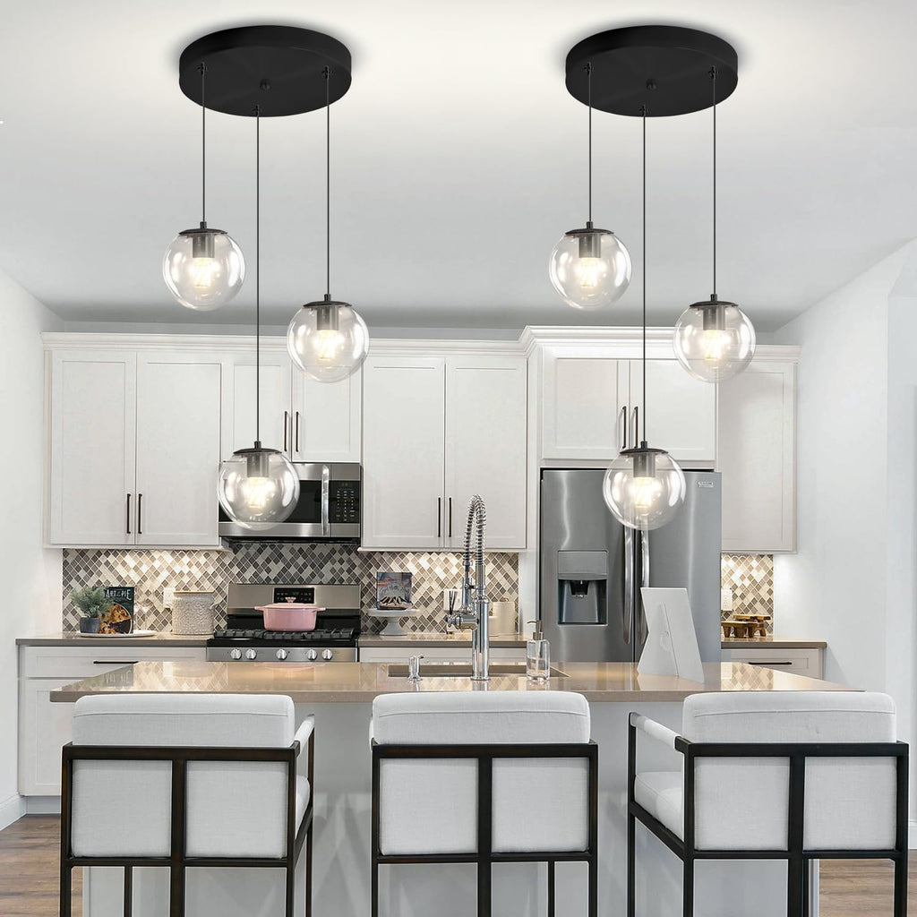 ykolupty 3-Light Small Chandelier LED Modern Glass Globe Pendant Light Chandeliers for Entryway Lighting Fixture Bedroom and Dining Room