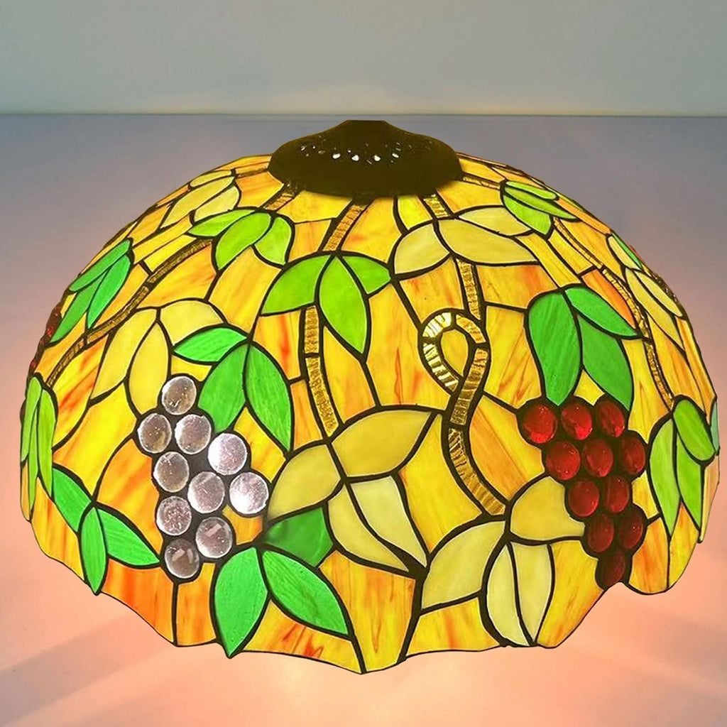 Tiffany Lamp Shade Replacement 16X9 Inch Vintage Stained Glass Lampshades Only with Cap Christmas Home Decor Yellow Grape Design Handmade Light Cover for Table lamp Pendant Light Floor Lamp